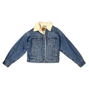 Levi's Women Blue Medium Wash Denim Jacket with Sherpa Lining Size XS